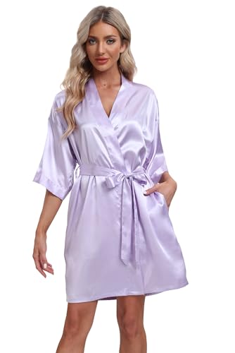 Image of Women's Pure Short Silky Robes Bridesmaid Bride Party Satin Robes Sleepwear