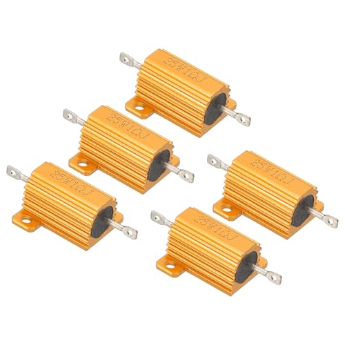 PATIKIL Resistor de Carcasa de Aluminio de 25W 1 Ohm, 5 Pcs Resistor de Carcasa de Aluminio con Resistencia de Alambre de Caso Alojado Resistor de Potencia de Tornillo, Dorado