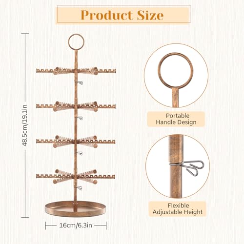 Image of MODOWEY 4 Tier Metal Rotating Earring Holder Organizer Stand Adjustable Display Tree for Women, 384 Holes and Grooves Rack Tower for Pierced Dangle, Large Capacity Space-Saving Jewelry Hanger, Bronze