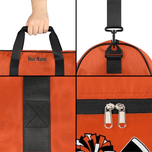 Personalized Cheer Duffel Bag Cheerleader Weekender Overnight Bag Custom Name Team Gift Lightweight Gymnastics Dance Bag Waterproof Sport Gym Travel Collapsible Carry on Tote Bag Black Orange White3