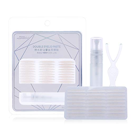Breathable Lace Mesh Eyelid Tape Sticky,Double Eyelid Tape Paste Stickers,Glue-Free Self Adhesive Double Lasting Eyelid Sticker Without Surgery,Paste with Water Spray (2 Pack 240 PCS Total, Slim)