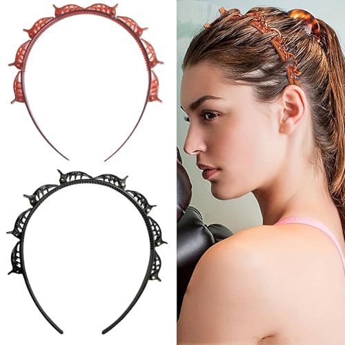 2 diademas con pinzas, diademas con pinzas, diadema de clip, clip para el pelo, diadema para mujer, soporte para el pelo, material plástico, adecuado para mujeres y niñas (negro, marrón)