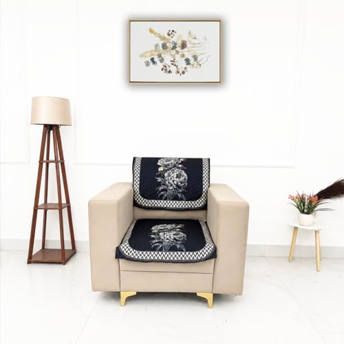 Image of Homerz 'Brooklyn Series' Premium Sofa Cover | Quilted Floral Design | Non-Slip Washable Sofa Protector | Soft Anti Slip Fabric (Ny Grey, 1 Seater, Seat Cover with Backrest)