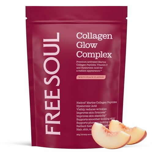 Marine Collagen Powder | Clinically Proven Collagen Supplement for Women with Hyaluronic Acid & Vitamin C | 100% Type I Hydrolysed Collagen Peptides for Hair Skin & Nails | Collagen Glow by Free Soul