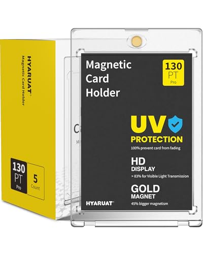 HYARUAT 130pt Magnetic Card Holders for Trading Cards - 5 Pack White Clear One Touch Hard Cases with Stronger Magnet UV Protection