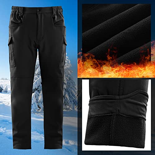Solo Soplo Men's Tactical Snow Skiing Outdoor Waterproof Cargo Pants Windproof Plush Hiking Trousers A-Black #TOP4