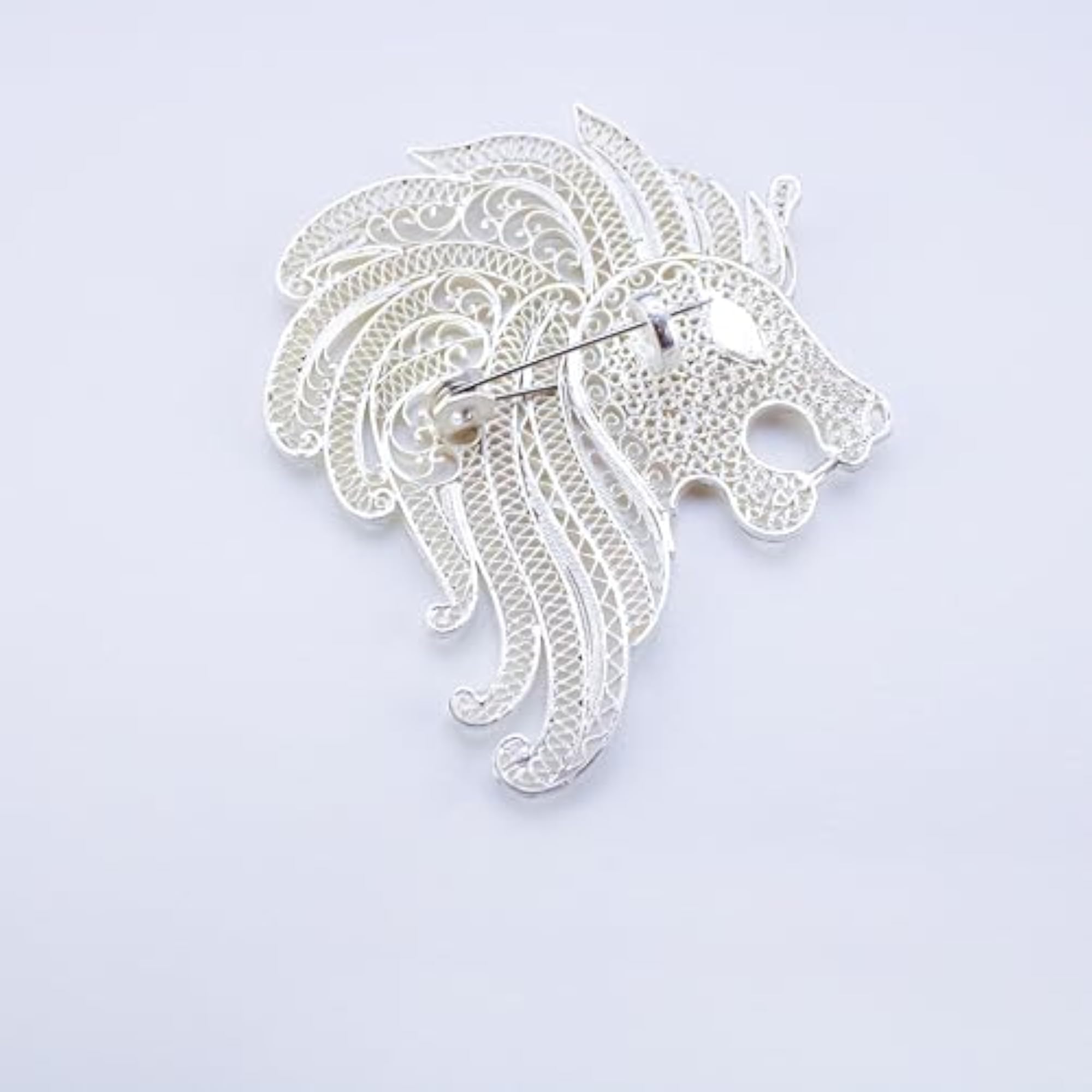 Pure Silver Filigree Lion Brooch, Elegant Gift