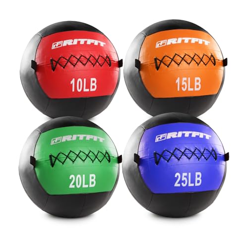 RitFit Medicine Ball / weight ball / Soft Medicine Ball / Wall Medicine Ball / Soft Wall Ball / Wall Ball set/ Medicine Balls for Exercise and Conditioning Workouts, Fitness Gym Equipment for Core Training and Cross Training (5/10/15/20/25/30 lbs)
