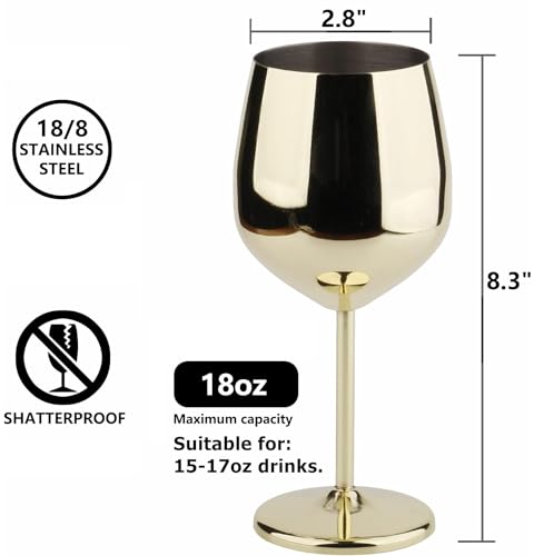 Arora Taça de vinho de aço inoxidável 510 g - Conjunto de 2 ouro - 9 cm P x 21 cm A (851029)