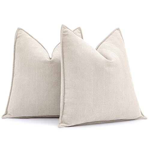 MIULEE 2er Kissenbezug 40x40 Creme Chenille Kissenhülle zierkissen – Ansicht 1