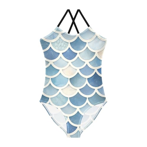 Mermaid Scales Watercolor Fish Kids Girls 1-Piece Bathing Suit Summer Swimming Suits Adjustable Strap Quick Dry