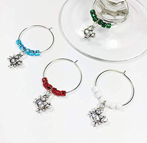 Crab Wine Charms - Set of 4 Silver Wine Glass Charms - Crab Gifts for Women, Wine Gift for Wine Lovers, Crab Gifts, Maryland Gifts