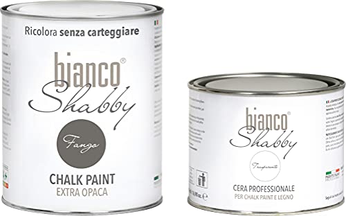 Chalk Paint barro & cera neutra – Pintura Shabby Chic (1 litro) + cera profesional (500 ml)
