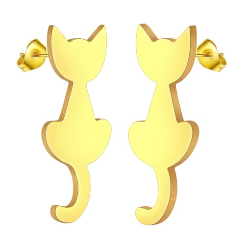 Boucles d'oreilles Chat Anti-Allergie en Acier Inoxydable pour Peau Sensible