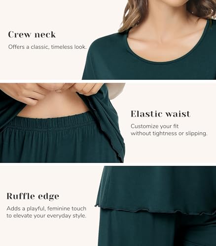 Image of NACHILA Women's Bamboo Viscose Pajama Sets Summer Cooling Short Sleeve Capri Soft Pjs Night Sweats Moisture Wicking Sleepwear