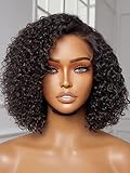 YASGRL 10'' Undetectable Real HD Lace Short Kinky Curly Wig Human Hair Glueless Wigs Human Hair Pre Plucked Brazilian Human Virgin Hair Curly Bob Wig Human Hair 180 Density (DKC-001)