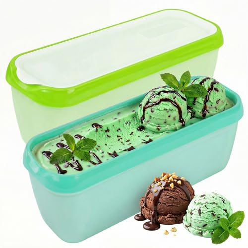 Otopone 2 Pack Ice Cream Tubs with Lids Reusable Freezer Storage Containers Perfect for Homemade Ice Cream Meal Prep Mint Green Grass Green