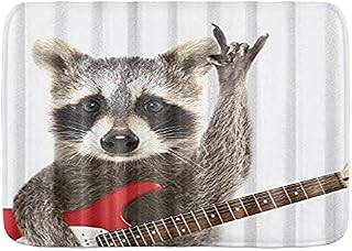 WINCAN Bath Mat Rug,Funny Raccoon Electric Guitar,Plush Bathroom Decor Mats with Non Slip