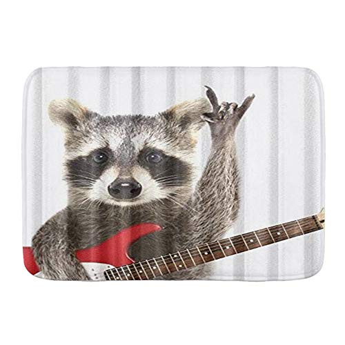 WINCAN Bath Mat Rug,Funny Raccoon Electric Guitar,Plush Bathroom Decor Mats with Non Slip