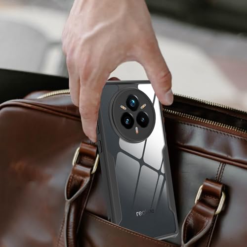 Image of A rtistque Clear Hard Transparent Acrylic Armor Anti-Drop Shockproof TPU Edge Back Cover Case for Realme 14 Pro Plus - Black