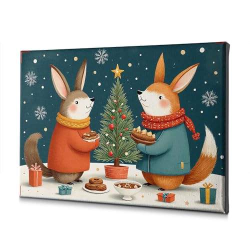 Toile de bain lapin de Noël tableau décoration murale 30x40