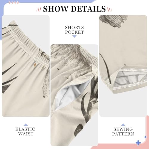 Reindeer and Floral Boys Long Pants Soft Trousers Elastic Waist Kids Lounge Bottoms with Pockets S-XL4