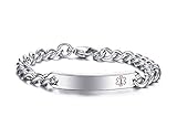 VNOX Mens Womens Stainless Steel ID Tag Medical Alert Emergency Bracelet,Free Engraving