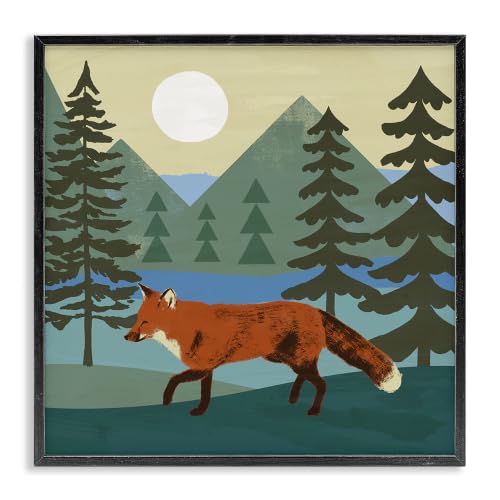 Red Fox Forest Mountain Sunset, 17 x 17 Inch Framed Giclée Print