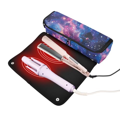 Organizador para herramientas de peinado, estrellas y planetas azules y morados con alfombrilla resistente al calor para plancha de pelo, rizadora y otras herramientas de peinado miniatura 2