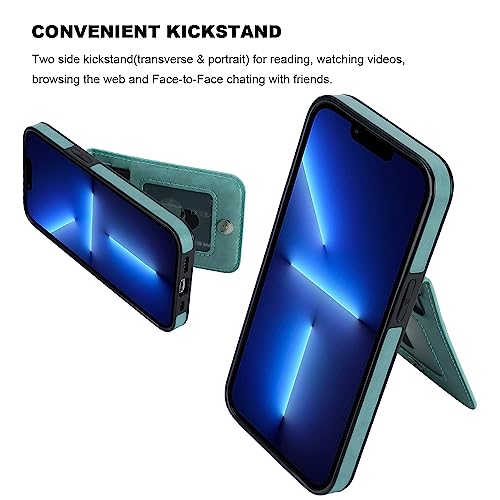 Image of KIHUWEY Compatible with iPhone 13 Pro Case Wallet with Credit Card Holder, Premium Leather Magnetic Clasp Kickstand Heavy Duty Protective Cover for iPhone 13 Pro 6.1 inch(Mint Green)