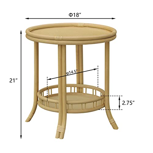Giofanzo Rattan Wicker Round End Table, Natural And Breathable Rattan Wicker Side Table With Rattan Leather, Hand-Woven, For Living Room #TOP1