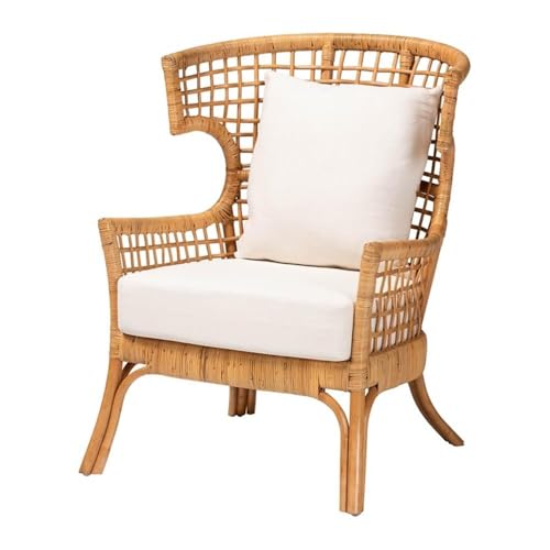 Pemberly Row Light Honey Rattan Lattice Arm Chair, Handcrafted in