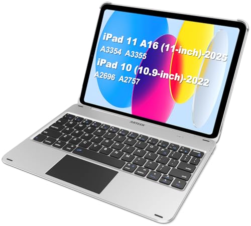 Arteck iPad 11th 10th Generation Keyboard Case, Folio Cover, Multi-Touch Trackpad, Detachable Bluetooth Keyboard for iPad (A16) 11th/10th Gen
