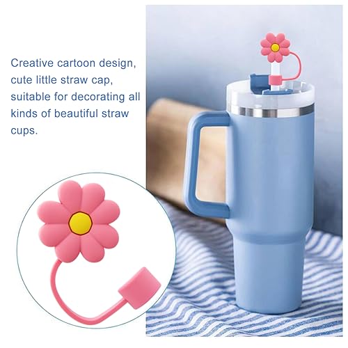 Image of Straw Cover Cap for Stanley Cup,Silicone Straw Topper,10mm 0.4in Dust-Proof Reusable Straw Tips Lids,Straw Tip Covers for Stanley Cups Accessories (8pcs flower)