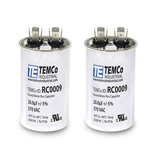 2 Pack TEMCo 20 uF Run Capacitor CBB65, 20 MFD, 370V, Round, 50/60Hz | for HVAC AC Fan, Motor, Blower Applications