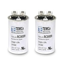 2 Pack TEMCo 20 uF Run Capacitor CBB65, 20 MFD, 370V, Round, 50/60Hz | for HVAC AC Fan, Motor, Blower Applications