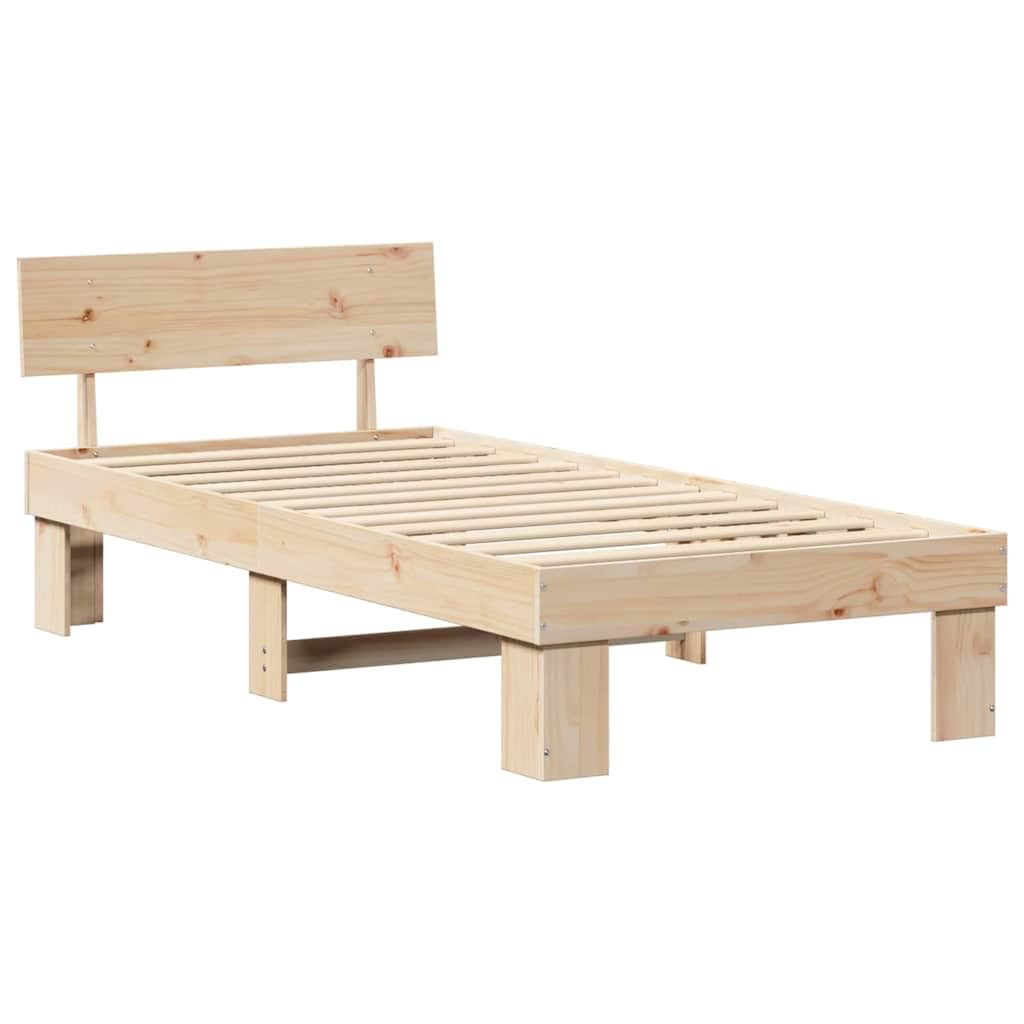 vidaXL Cadre de lit avec tête de lit Naturel 90 x 190 cm Pin Massif, Cadre de lit en pin rectangulaire, Design Moderne Robuste pour Chambres contemporaines, Solution de mobilier Pratique