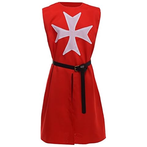 BLESSUME Medieval Hospitaller Knight Tunic Surcoat with Belt ... (Red 1)(Size: One Size) Cover