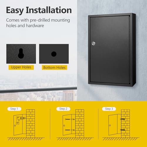 Image of SHANTRA Key Box Cabinet, Wall Mount 100 Position Metal Locking Key Cabinet Organizer - Key Storage Box with Key Tags, Adjustable Lockbox for Keys, Secure Holder for Home, Hotels, and Valets - Black