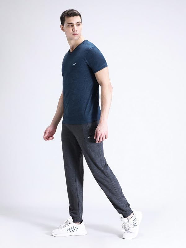 Image of CROCODILE Men Solid Ankle Length Joggers | French Terry Cotton | Drawstring Waist | 3 Pockets