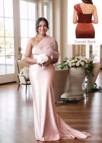 Image of Dream Wedding One Shoulder Satin Bridesmaid Dresses