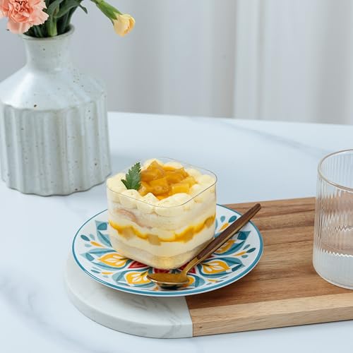 LEHAHA Porcelain Appetizer Plates Set of 6, 6 Inch Small Ceramic Dessert Plates, 6-Piece Floral Round Plates for Salad, Appetizer, Snack, Microwave & Dishwasher Safe by LEHAHA - Image 3