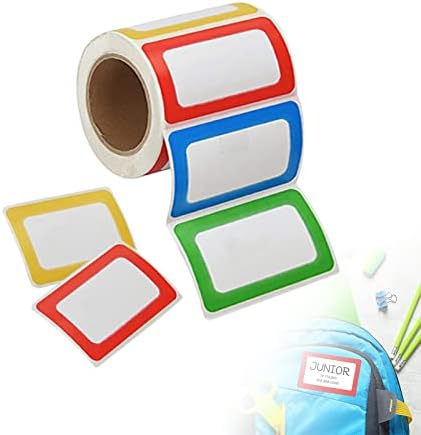 Name Tag Labels - 200 Colourful Name Label Stickers 89x57mm 4 Colours Waterproof Adhesive Name Tags, Sticky Labels for Clothes, Office and School