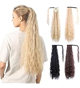DAYCEN Long Corn Wave Ponytail, 27 Inch Magic Paste Wrap Around Ponytail Hair Pieces, Synthetic C...