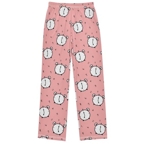 Boy's Lounge Pants Cartoon Clock on Pink Kids Jogger Pants Elastic Waist Long Bottoms with Pockets 6-14 Years