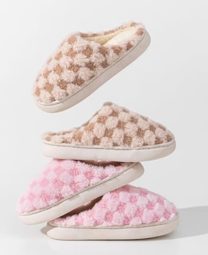 Cute Bedroom Slip on Plaid Shoes House Slippers for Women Plush Warm Fuzzy Slippers Cozy Checkered Slippers3