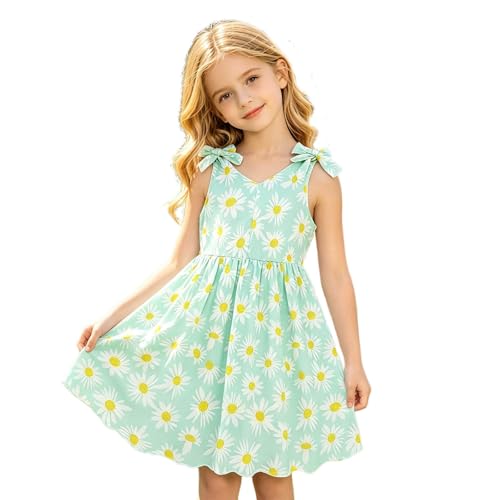 Robe d'été fille en coton sans manches imprimé marguerite style bohème décontracté