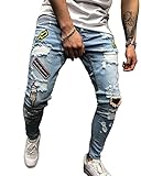  shownicer Jeans Déchiré Homme Pantalon en Denim Skinny Slim Fit Stretch Élastique Serré Trou Biker Jeans Casual Vintage K Bleu L