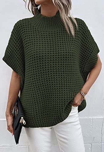 Image of Viottiset Womens Oversized Short Batwing Sleeve Mock Neck Sweater Vest Fall Sleeveless Pullover Knit Sweaters