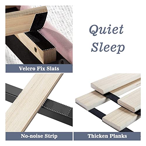 Allewie Queen Bed Frame/Velvet Upholstered Bed Frame With Vertical Channel Tufted Headboard/Strong Wooden Slats/Platform Bed Frame/Mattress Foundation/Box Spring Optional/Easy Assembly/Pink #TOP5